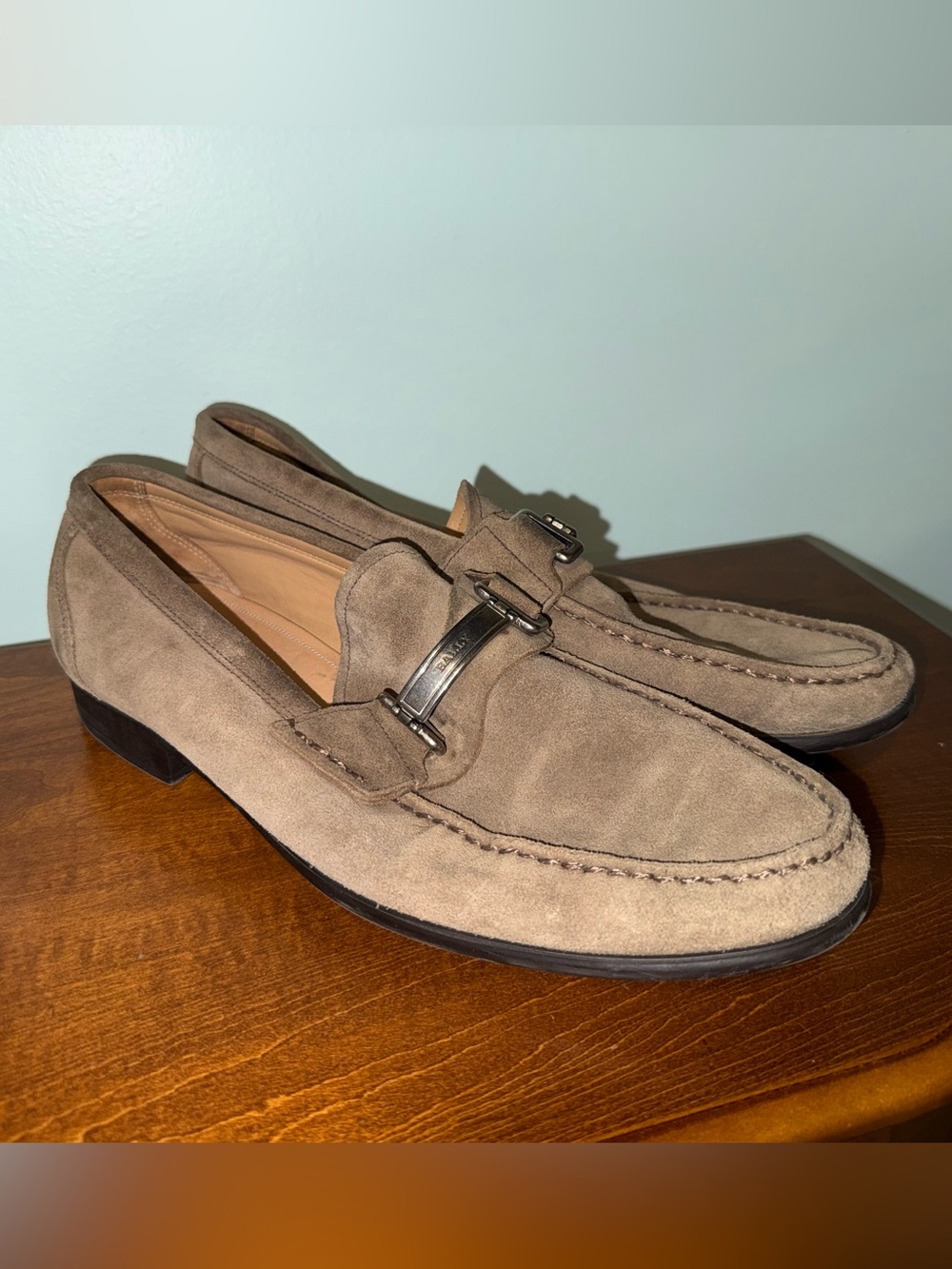 Bally Men’s Suede Leather Bit Loafers in Taupe Brown Size US 10.5 Swiss Made